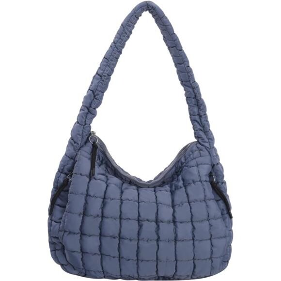Large Quilted Crossbody Handbag - Navy Blue - Picture 1 of 6